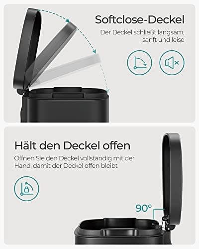 SONGMICS Kökskärl 30L, med pedal, mjukstängande lock, stål, svart