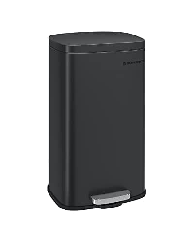 SONGMICS Kökskärl 30L, med pedal, mjukstängande lock, stål, svart