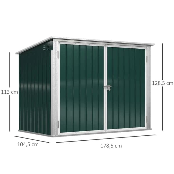 Rootz Garbage Can Box - Device Box - Garbage Box Storer For 2 Garbage Cans - Lockable - Steel - Green - 178.5 x 104.5 x 128.5/113 cm