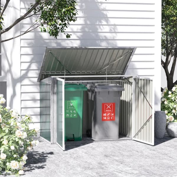 Rootz Garbage Can Box - Device Box - Garbage Box Storer For 2 Garbage Cans - Lockable - Steel - Green - 178.5 x 104.5 x 128.5/113 cm