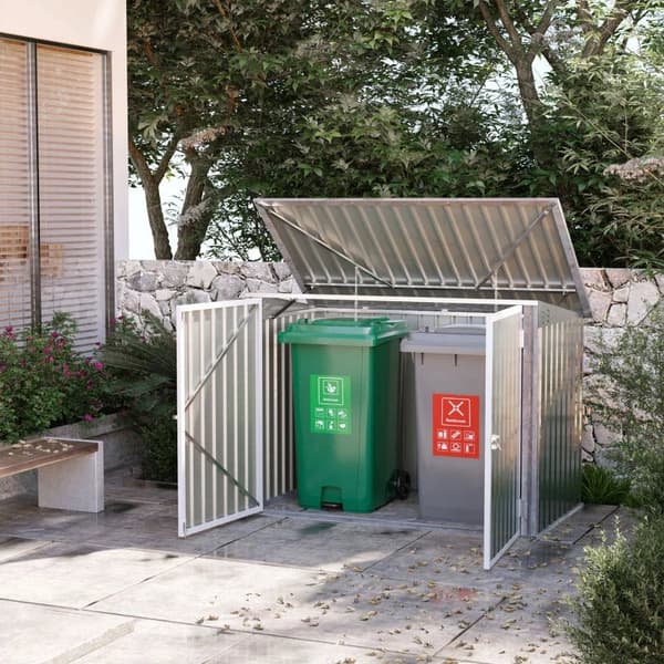 Rootz Garbage Can Box - Device Box - Garbage Box Storer For 2 Garbage Cans - Lockable - Steel - Green - 178.5 x 104.5 x 128.5/113 cm