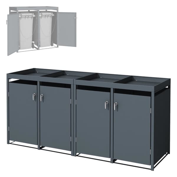 ML-Design soptunna 4er med planteringstak för 4 soptunnor, 240L 264x80x124cm antracit, stål, väderbeständig, låsbart soptunnelock med dörr, soptunna