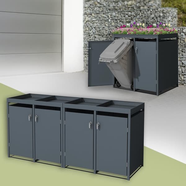 ML-Design soptunna 4er med planteringstak för 4 soptunnor, 240L 264x80x124cm antracit, stål, väderbeständig, låsbart soptunnelock med dörr, soptunna