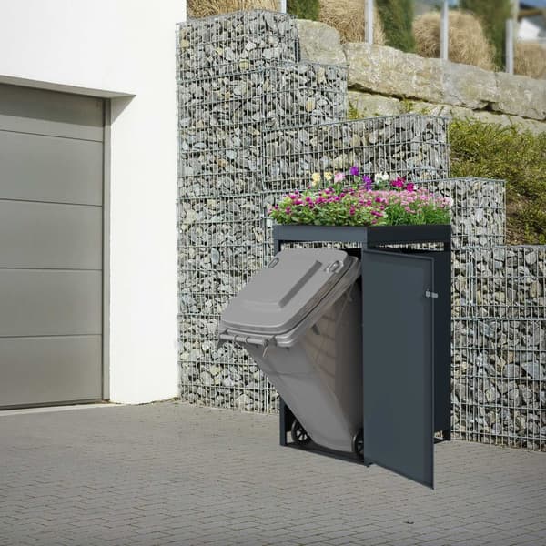 Papperskorg med planteringslucka för 1 soptunna upp till 240L 68x80x124 cm stål i eklook ML-design