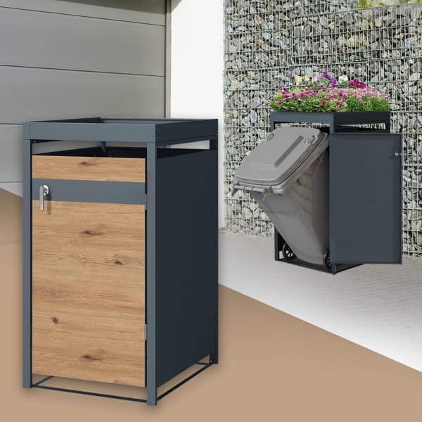 Papperskorg med planteringslucka för 1 soptunna upp till 240L 68x80x124 cm stål i eklook ML-design