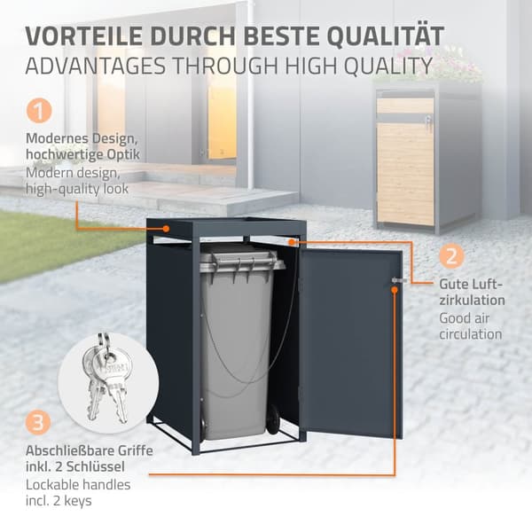 Affaldsspand med plantetag til 1 spand op til 240L 68x80x124 cm lærkelook stål ML-design