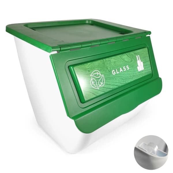 Stabelbar Genbrugsbeholder, 36L Kapacitet, Nem Mobilitet,Grøn Glas, 6 PAs ++ Billigt