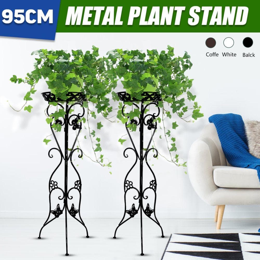 2X 95x32cm Metall högt växtställ Blomkrukhållare Trädgård Uteplats Hemma Inomhus Utomhus Vit