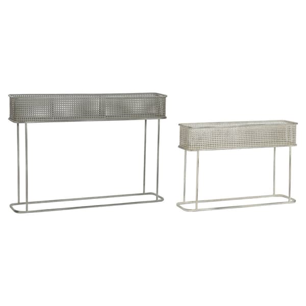 Set med planteringskärl DKD Home Decor 100 x 22 x 70 cm Grå Metall Vit Vintage