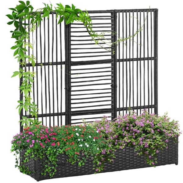 Rootz Plant Kruka - Blomlåda - Planteringskärl med spaljé - Väderbeständig PE-harts och stål - 103cm x 103cm x 29cm - Enkel montering - Snygg & funkti