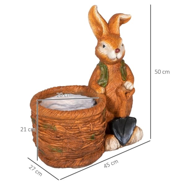 Rootz blomkruka - Kanin med flätad korg - Snygg trädgårdskruka - Väderbeständigt harts - 45cm x 27cm x 50cm - Brun