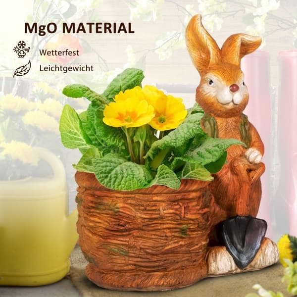 Rootz blomkruka - Kanin med flätad korg - Snygg trädgårdskruka - Väderbeständigt harts - 45cm x 27cm x 50cm - Brun