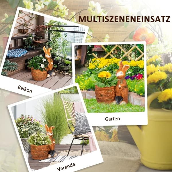 Rootz blomkruka - Kanin med flätad korg - Snygg trädgårdskruka - Väderbeständigt harts - 45cm x 27cm x 50cm - Brun