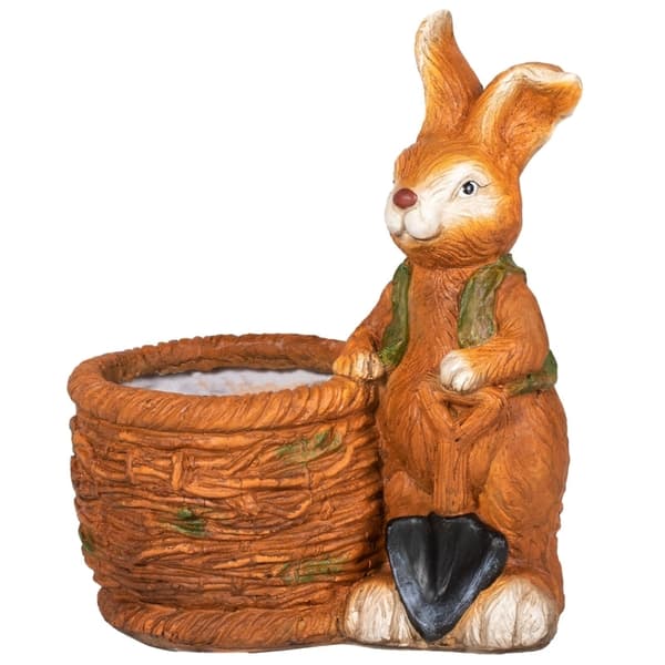 Rootz blomkruka - Kanin med flätad korg - Snygg trädgårdskruka - Väderbeständigt harts - 45cm x 27cm x 50cm - Brun