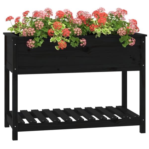 Odlingslåda med hylla svart 111,5x54x81 cm massiv furu