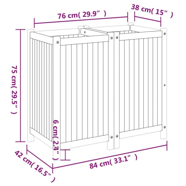 Odlingslåda med foder 84x42x75 cm massivt akaciaträ