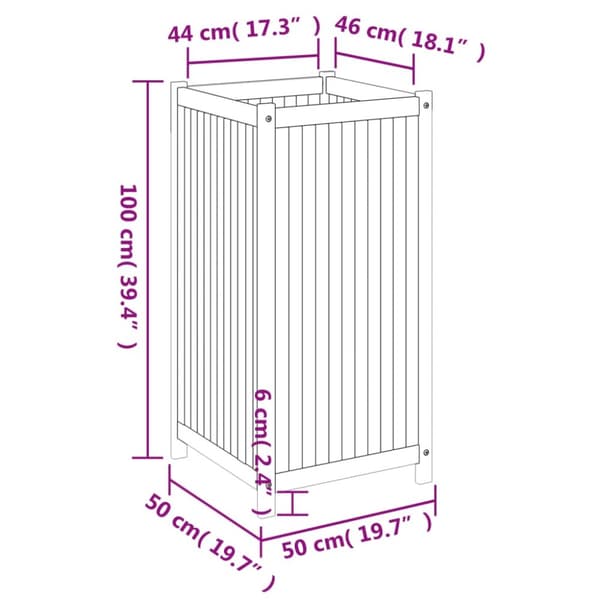 Odlingslåda med foder 50x50x100 cm massivt akaciaträ