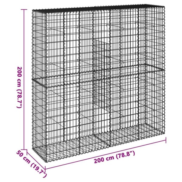 Gabionkorg med skydd 200x50x200 cm galvaniserat järn