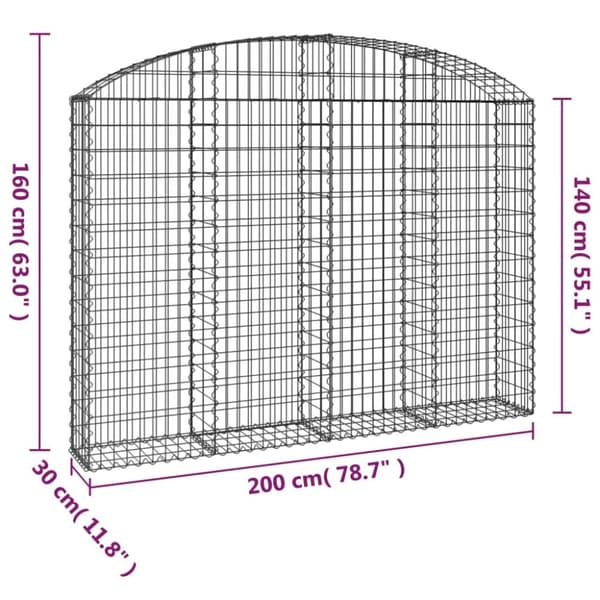 Gabion bågformad 200x30x140/160 cm galvaniserat järn