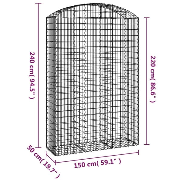 Gabion bågformad 150x50x220/240 cm galvaniserat järn