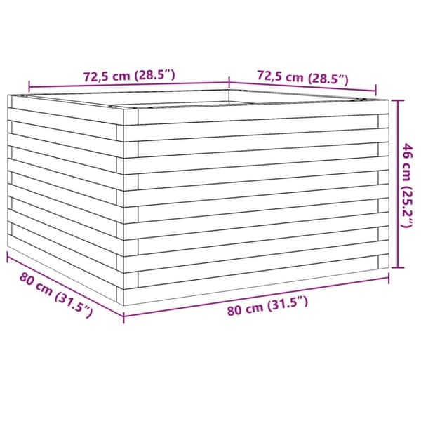 Odlingslåda 80x80x46 cm massivt furuträ