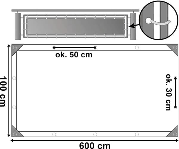 Parvekematon päällinen, harmaa, 1x6 m