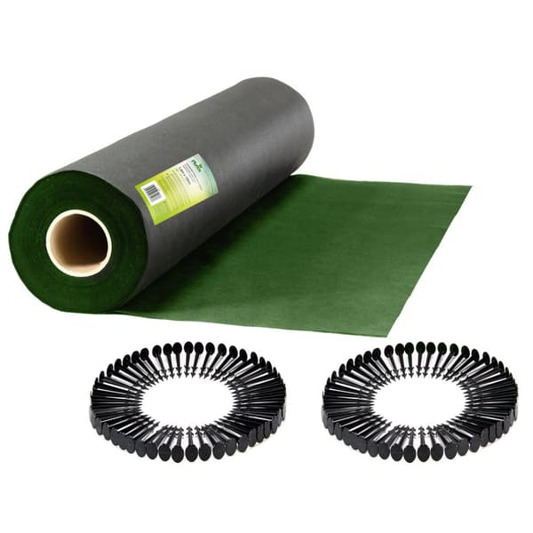 Trädgårdsagrotextil 1,6 mx 100 m 90 g/m2 + 100 Plonos stift - svart-grön