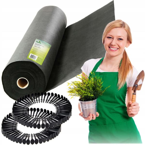 Trädgårdsagrotextil 1,6 mx 50 m 90 g/m2 + 100 Plonos stift - svart