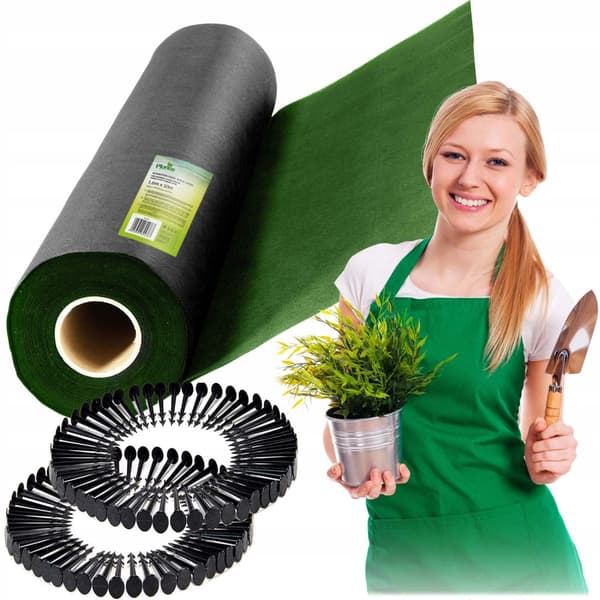 Have agrotekstil 1,6 mx 50 m 90 g/m2 + 100 Plonos stifter - sort-grøn