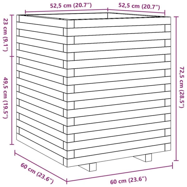 Odlingslåda 60x60x72,5 cm massivt furuträ