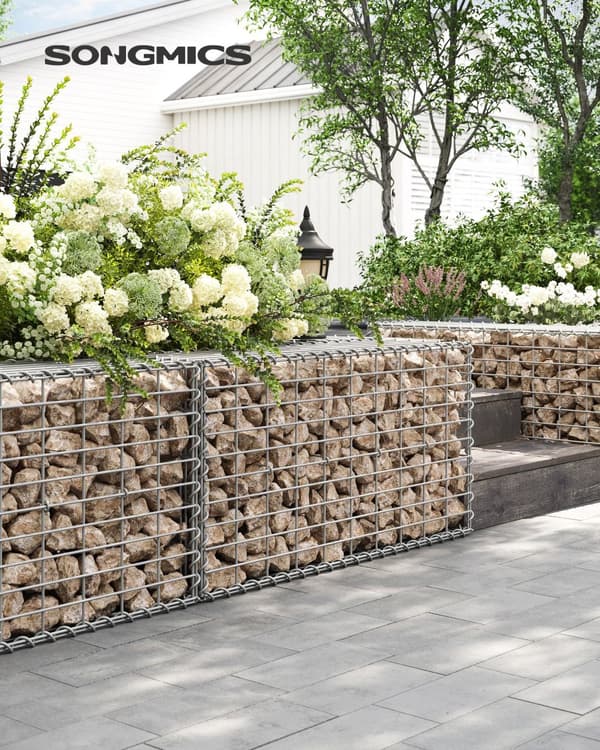 Væg Siddeplads Sten-Gabioner, GGB153, 100x50x30 cm, Sølv