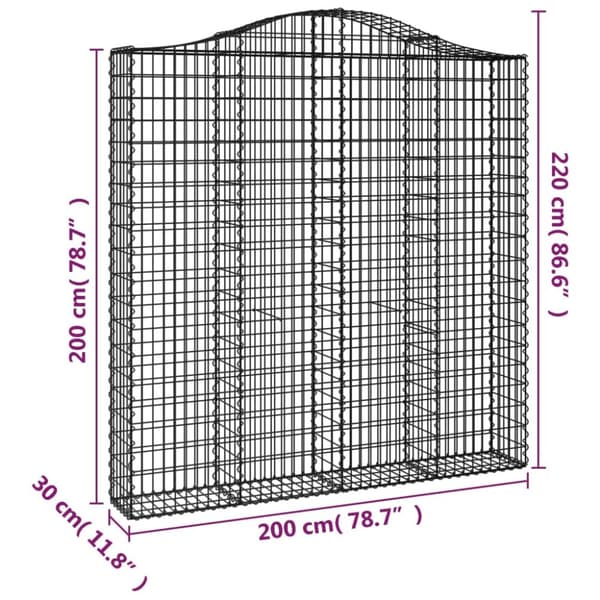 Gabioner bågformade 2 st 200x30x200/220 cm galvaniserat järn