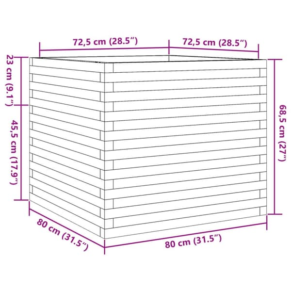 Odlingslåda 80x80x68,5 cm vit massiv furu
