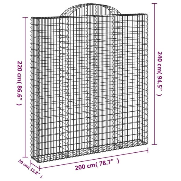 Gabioner bågformade 2 st 200x30x220/240 cm galvaniserat järn