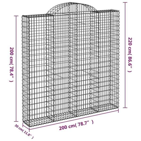 Gabioner bågformade 2 st 200x30x200/220 cm galvaniserat järn