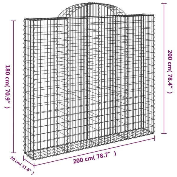 Gabioner bågformade 2 st 200x30x180/200 cm galvaniserat järn