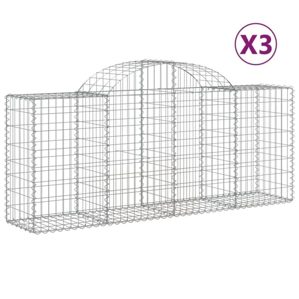Gabioner bågformade 3 st 200x50x80/100 cm galvaniserat järn