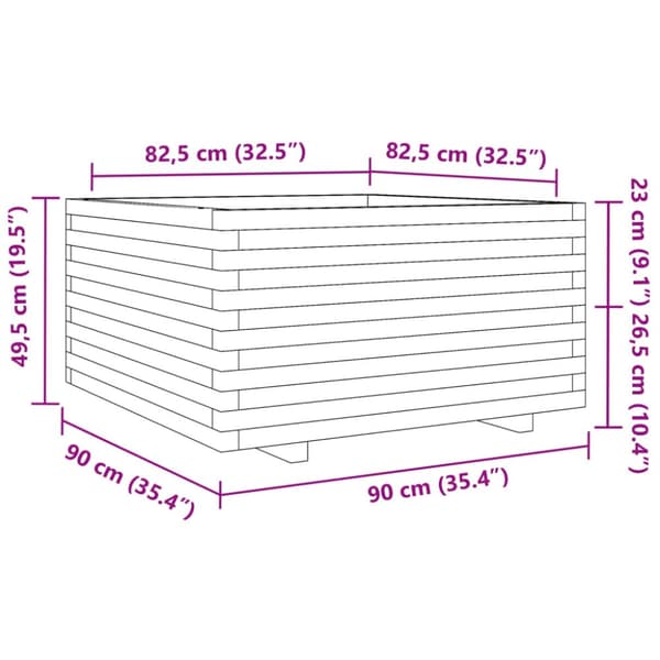 Odlingslåda vaxbrun 90x90x49,5 cm massiv furu