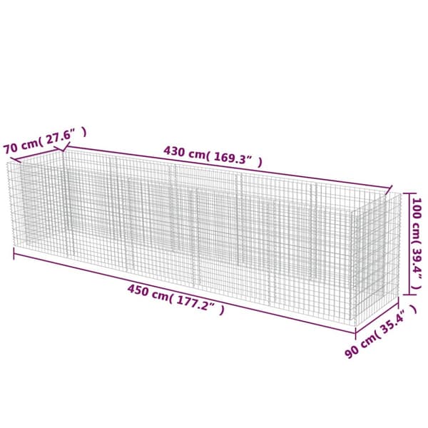Planteringsgabion upphöjd galvaniserat stål 450x90x100 cm