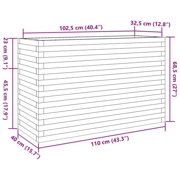 Odlingslåda vaxbrun 110x40x68,5 cm massiv furu