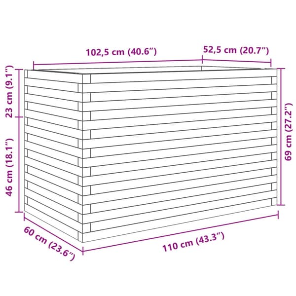Odlingslåda 110x60x68,5 cm massivt furuträ