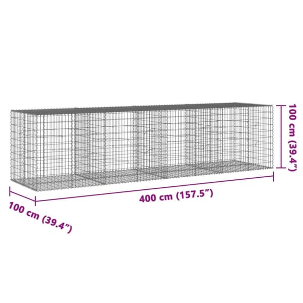 Gabionkorg med skydd 400x100x100 cm galvaniserat järn