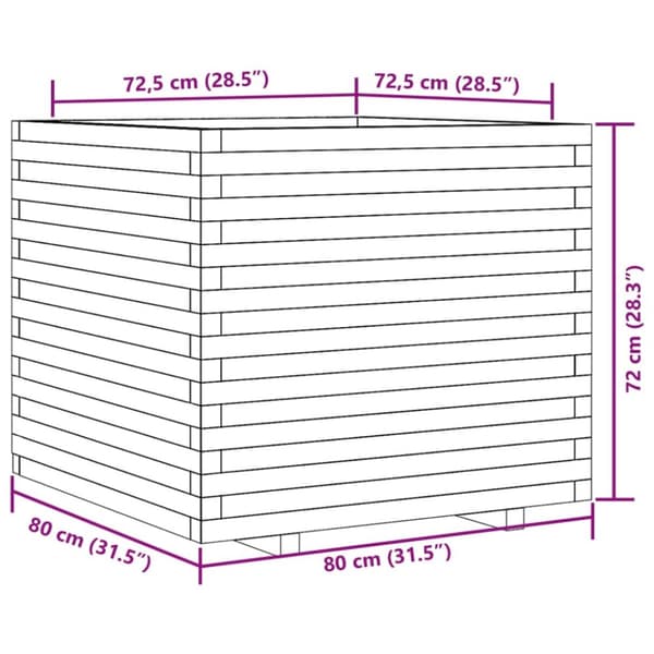 Odlingslåda 80x80x72 cm massivt furuträ