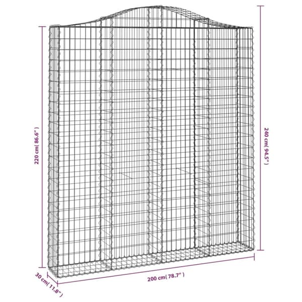 Gabioner bågformade 2 st 200x30x220/240 cm galvaniserat järn