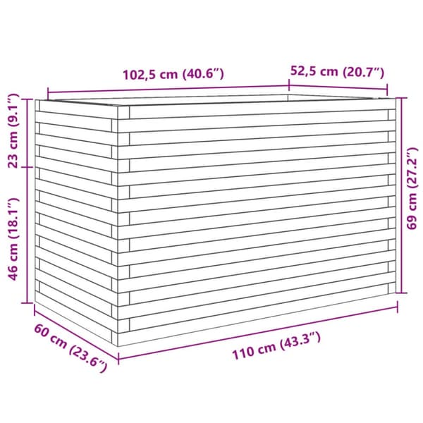 Odlingslåda vaxbrun 110x60x68,5 cm massiv furu