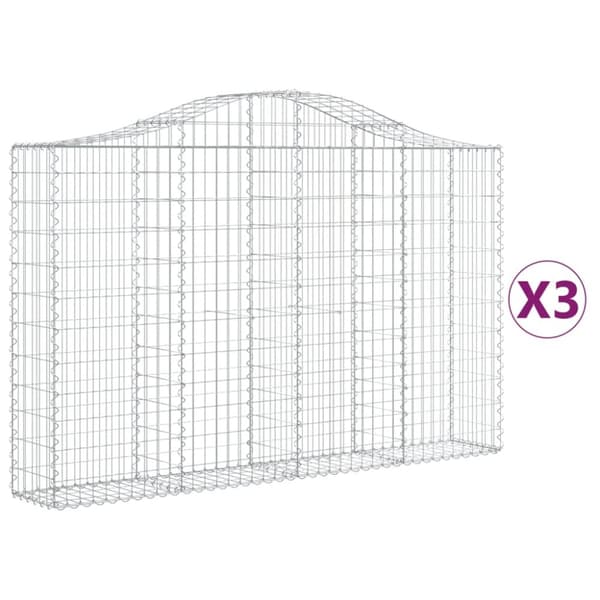 Gabioner bågformade 3 st 200x30x120/140 cm galvaniserat järn
