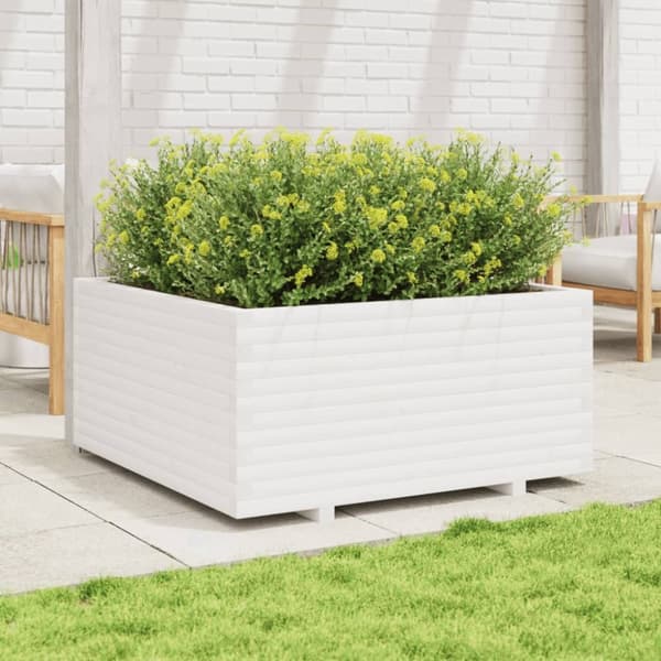 Odlingslåda vit 100x100x49,5 cm massiv furu