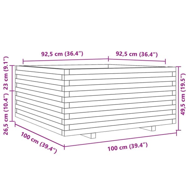 Odlingslåda vit 100x100x49,5 cm massiv furu