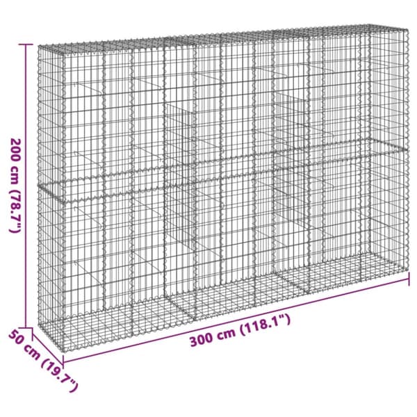 Gabionkorg med skydd 300x50x200 cm galvaniserat järn
