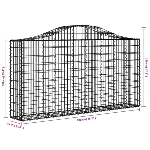 Gabioner bågformade 3 st 200x30x100/120 cm galvaniserat järn